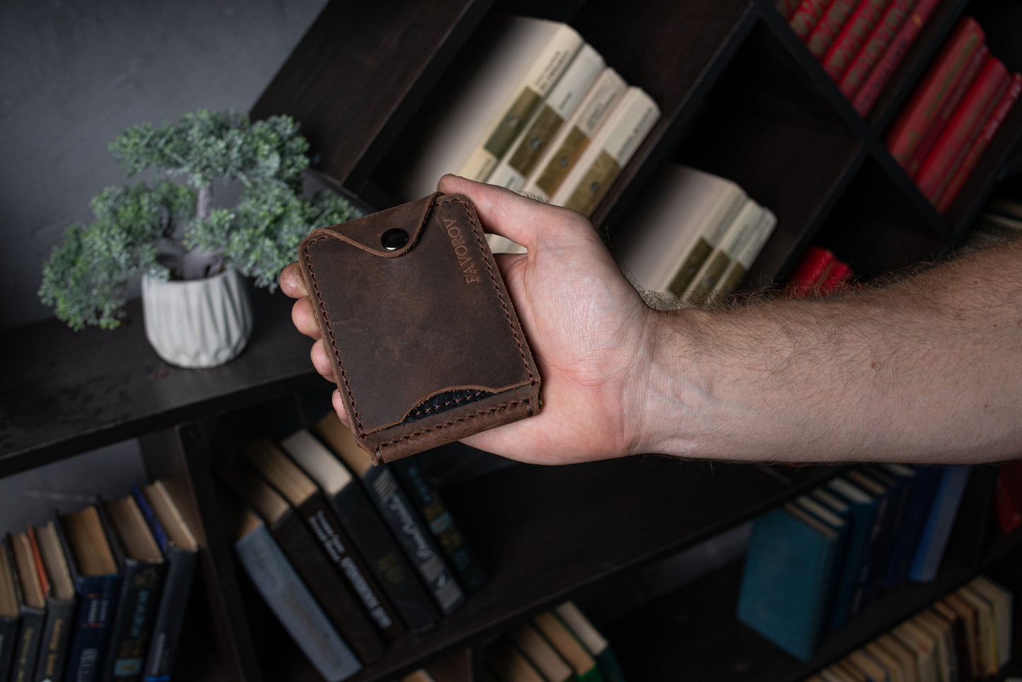 Brown Leather Money Clip, Small leather wallet, Full grain Leather Money Clip, Gift for Men