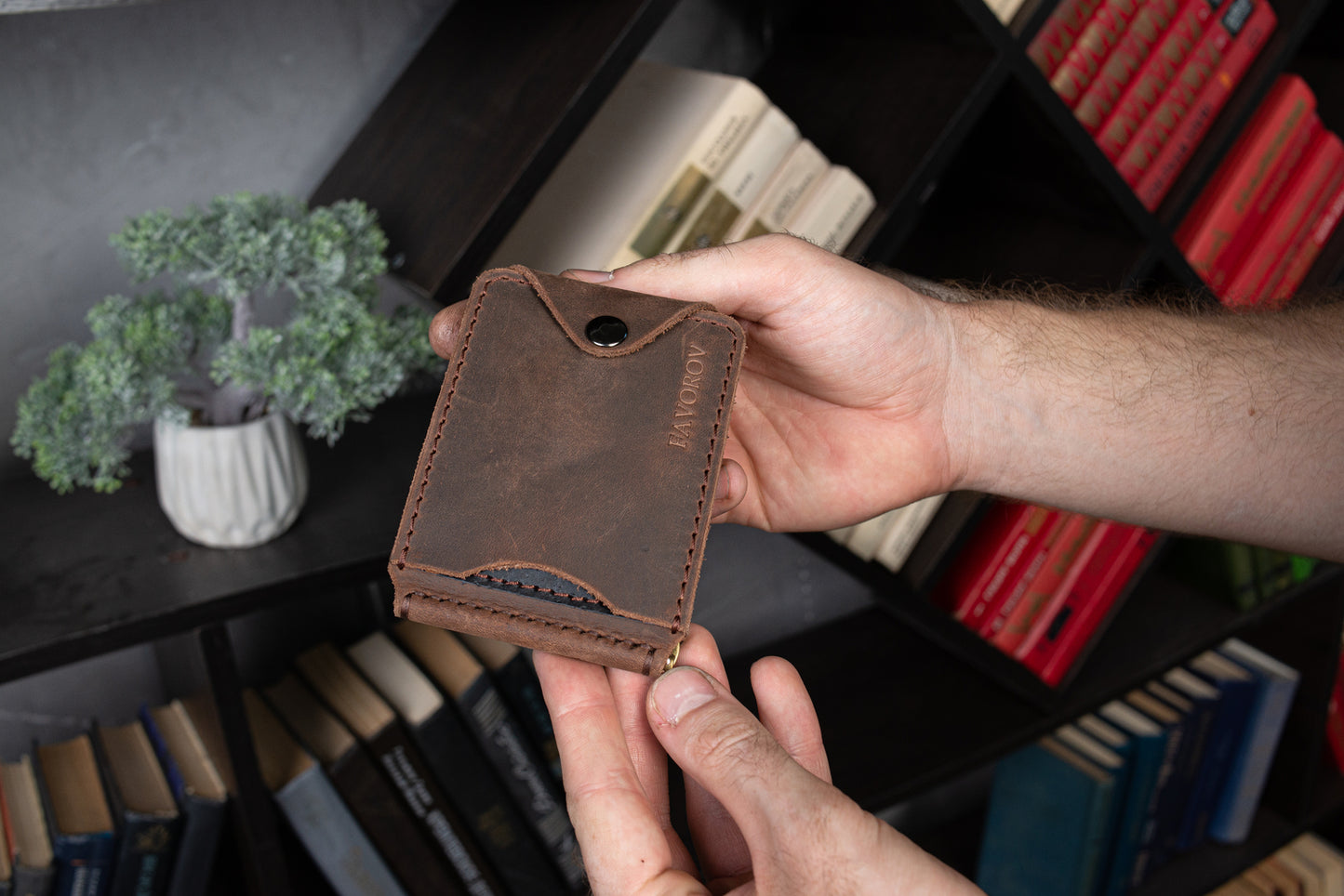 Brown Leather Money Clip, Small leather wallet, Full grain Leather Money Clip, Gift for Men