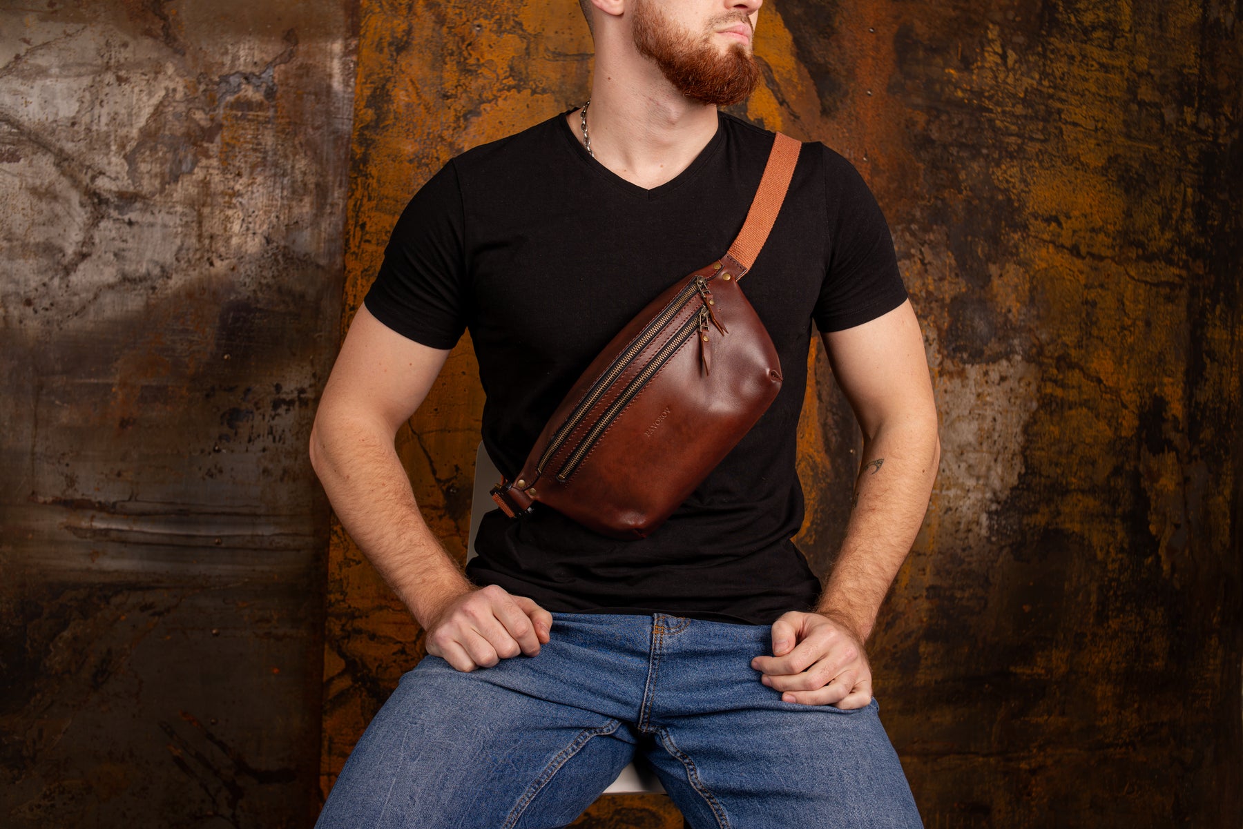 Personalized men shoulder bag, Brown leather belt bag, men’s leather bag, waist bag