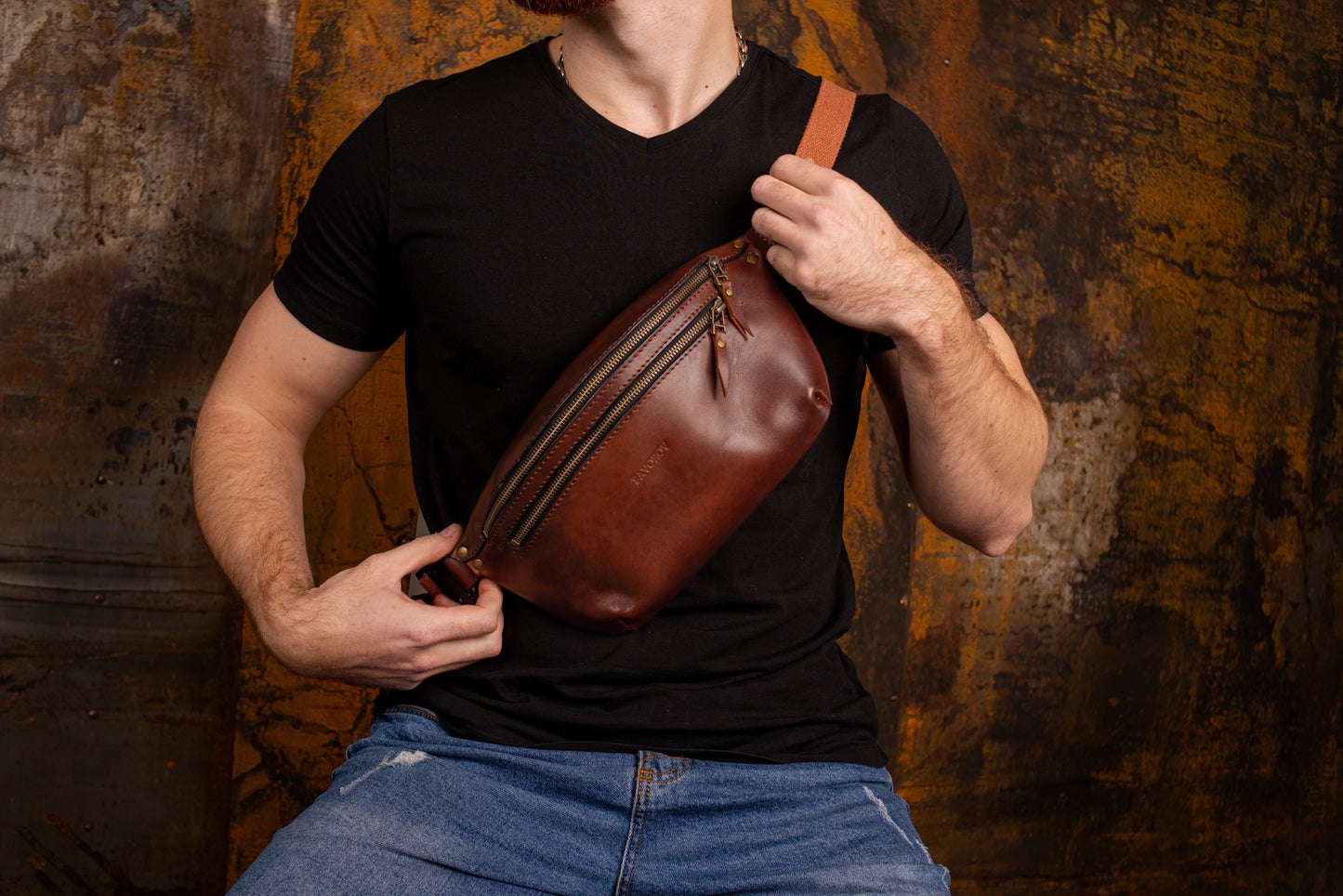 Personalized men shoulder bag, Brown leather belt bag, men’s leather bag, waist bag