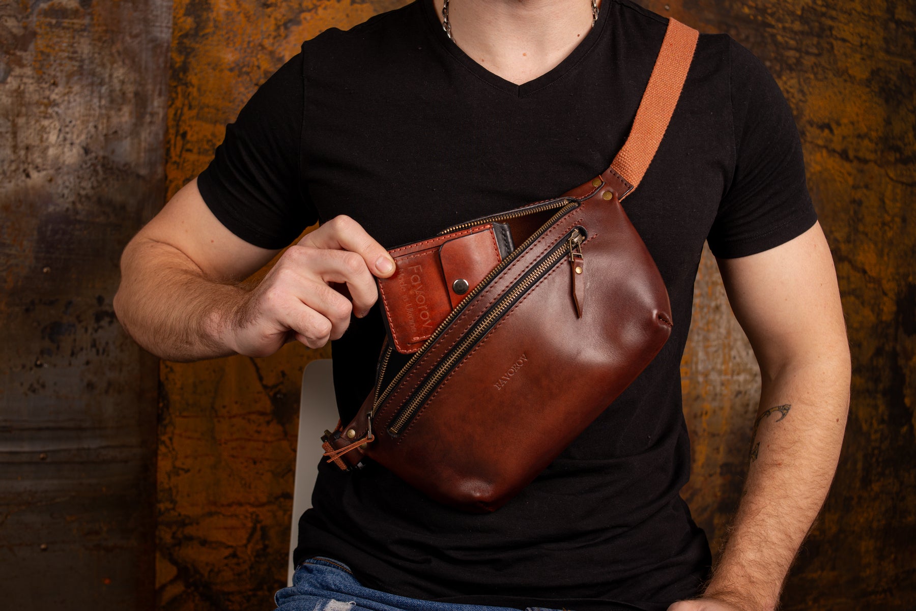 Personalized men shoulder bag, Brown leather belt bag, men’s leather bag, waist bag