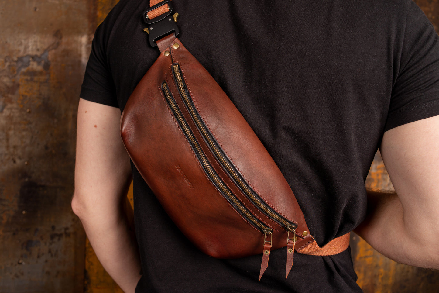 Personalized men shoulder bag, Brown leather belt bag, men’s leather bag, waist bag