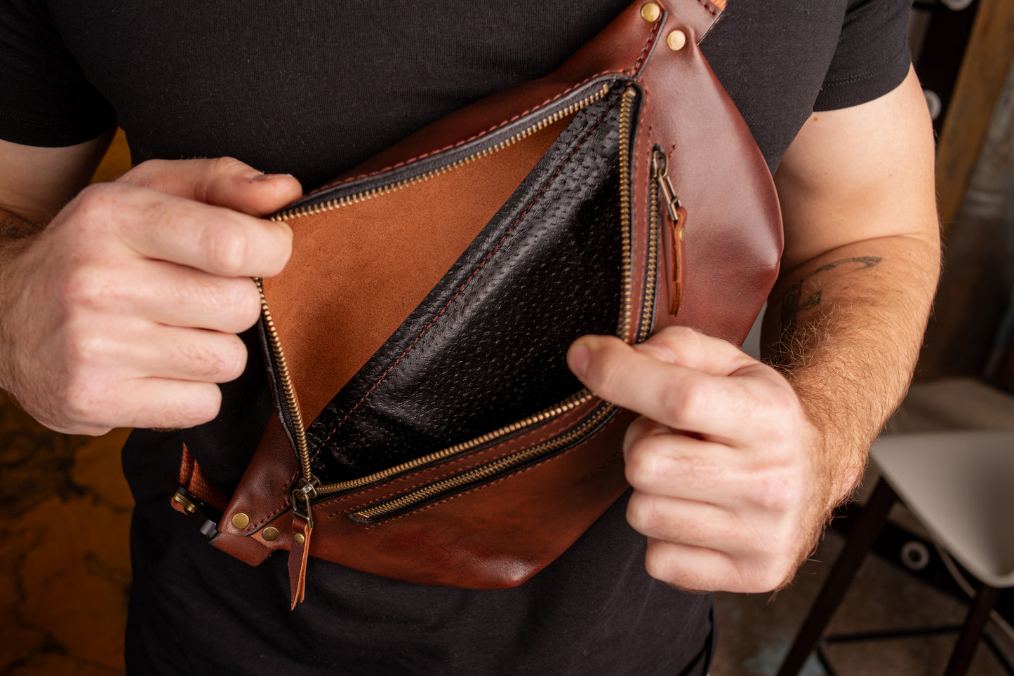 Personalized men shoulder bag, Brown leather belt bag, men’s leather bag, waist bag