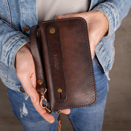 Personalized Leather Clutch, Full Grain Leather Clutch, Brown men's leather wallet, Zipped wallet, Wrist Bag, Men's purse, Father's gift 