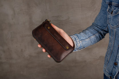 Personalized Leather Clutch, Full Grain Leather Clutch, Brown men's leather wallet, Zipped wallet, Wrist Bag, Men's purse, Father's gift 