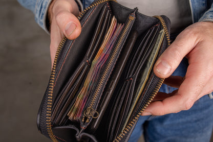 Personalized Leather Clutch, Full Grain Leather Clutch, Brown men's leather wallet, Zipped wallet, Wrist Bag, Men's purse, Father's gift 