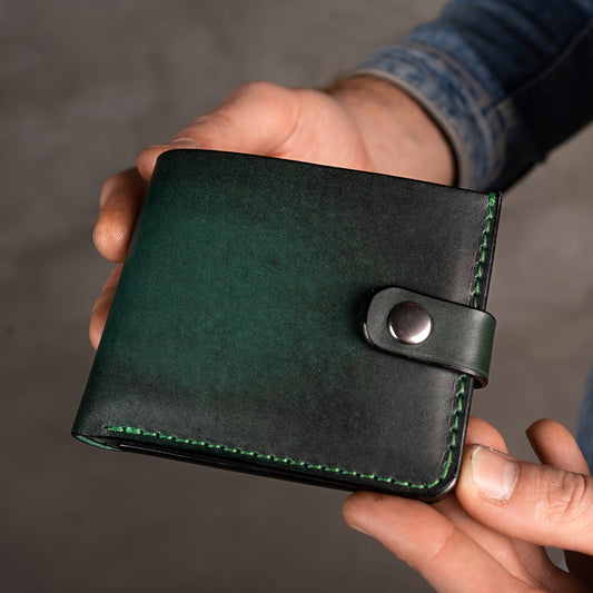 Personalized Mens Wallet,Bifold Green Leather Wallet, Vintage Look Wallet, Custom Engraved Wallet