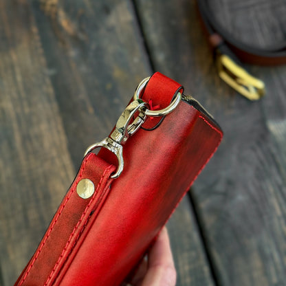 Personalized Red Leather Clutch, Full Grain Leather Clutch, women's leather wallet, Double Zipped wallet
