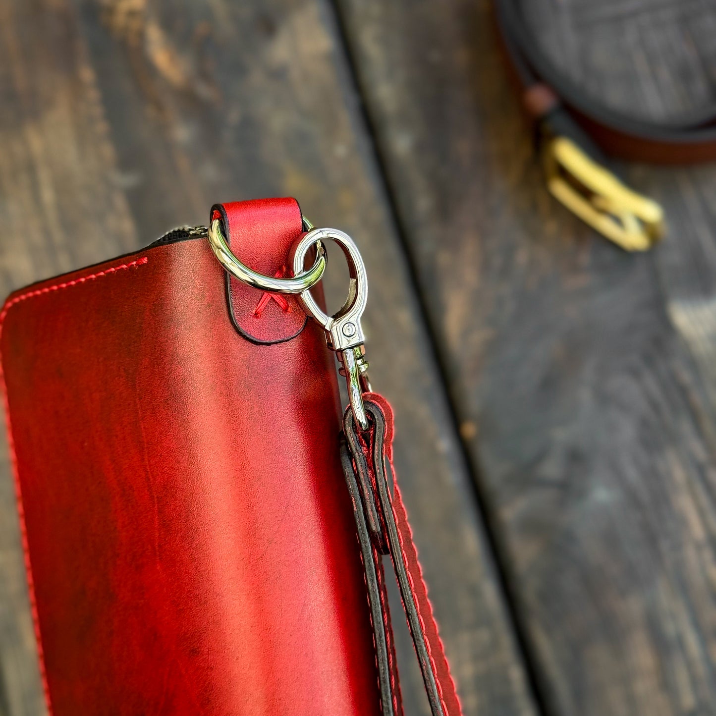 Personalized Red Leather Clutch, Full Grain Leather Clutch, women's leather wallet, Double Zipped wallet