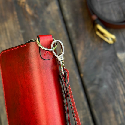 Personalized Red Leather Clutch, Full Grain Leather Clutch, women's leather wallet, Double Zipped wallet