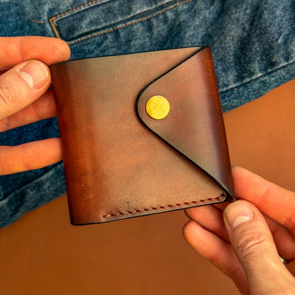 Handmade Cognac Brown Full Grain Leather Wallet – Compact Bifold with Coin Pocket