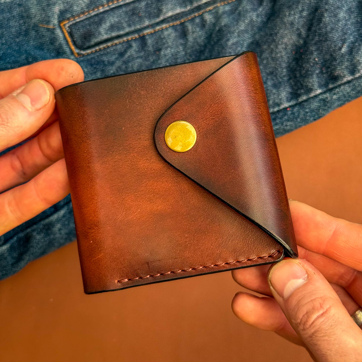 Handmade Cognac Brown Full Grain Leather Wallet – Compact Bifold with Coin Pocket