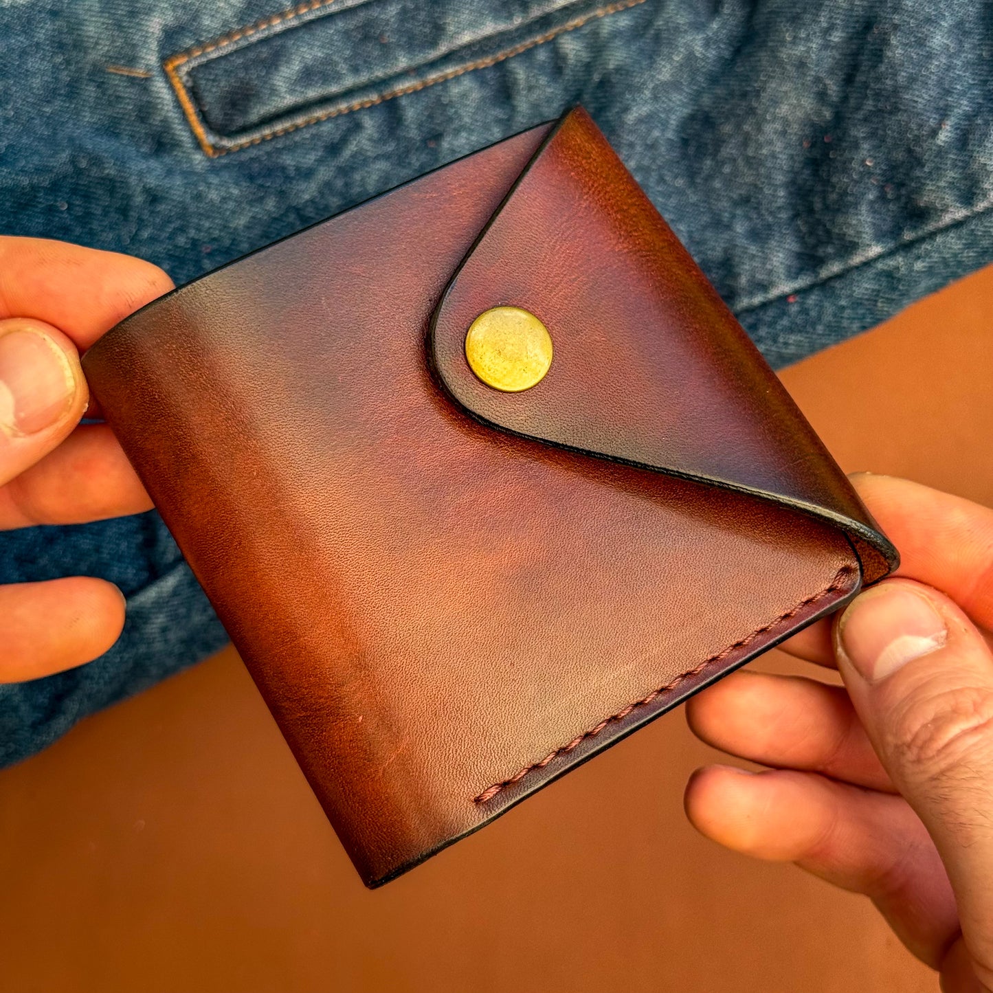 Handmade Cognac Brown Full Grain Leather Wallet – Compact Bifold with Coin Pocket