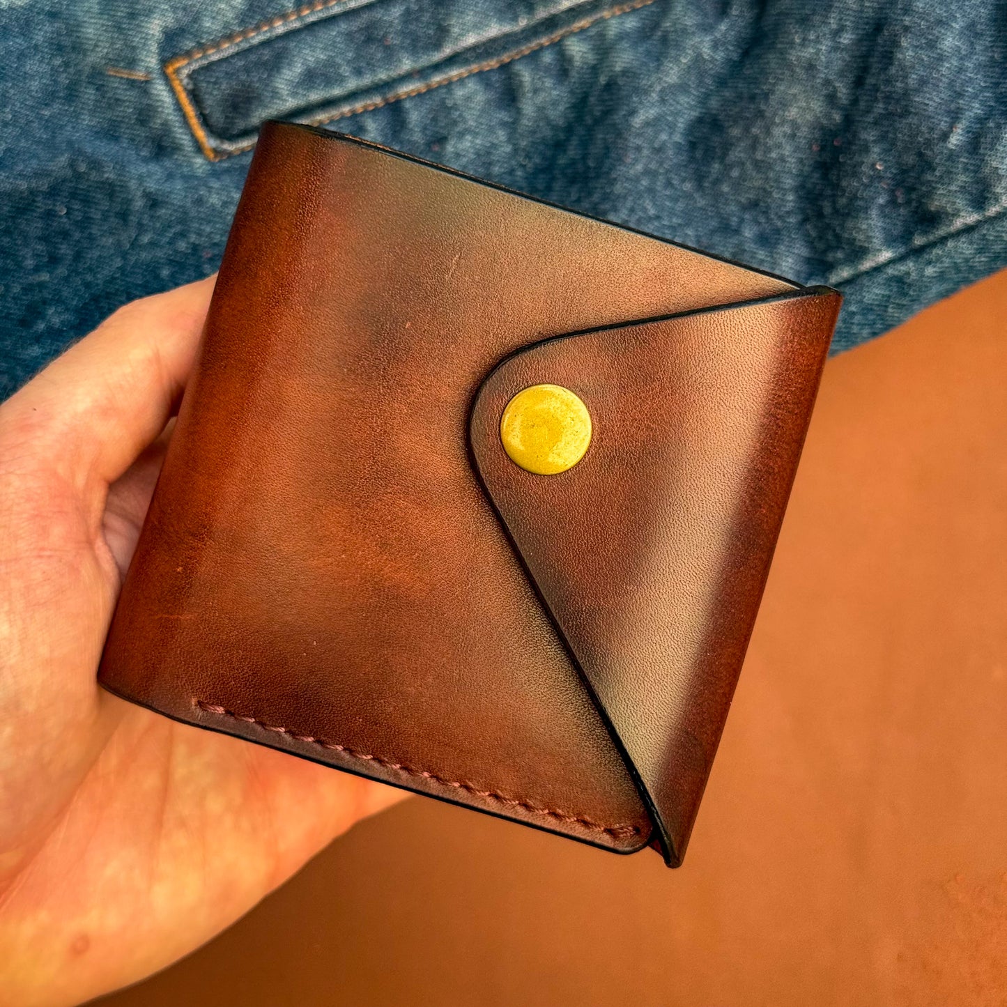 Handmade Cognac Brown Full Grain Leather Wallet – Compact Bifold with Coin Pocket