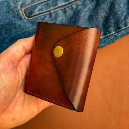 Handmade Cognac Brown Full Grain Leather Wallet – Compact Bifold with Coin Pocket