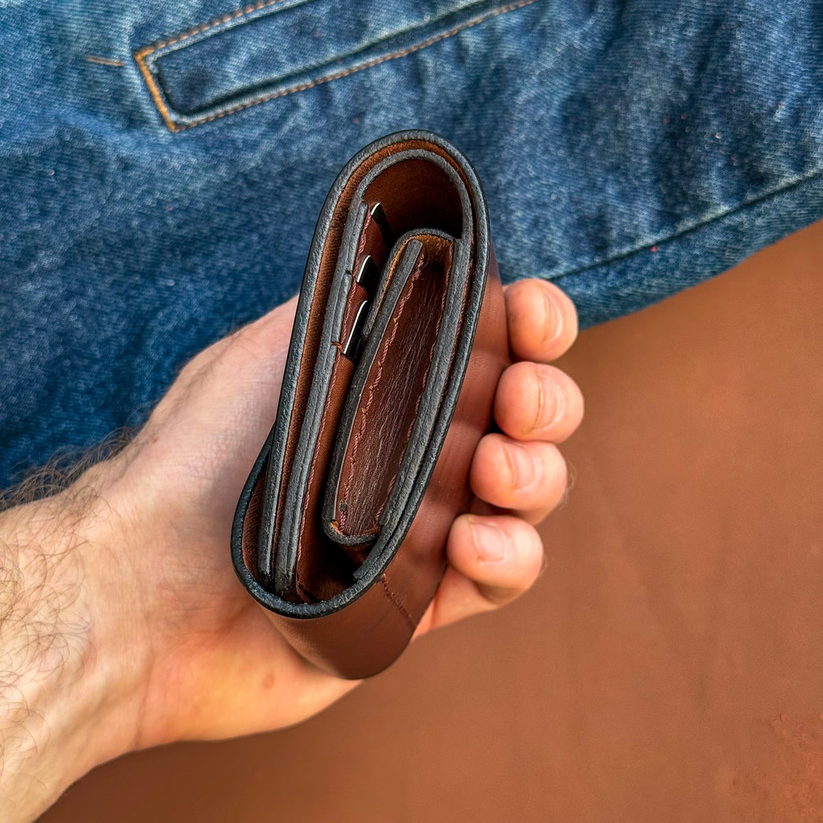 Handmade Cognac Brown Full Grain Leather Wallet – Compact Bifold with Coin Pocket