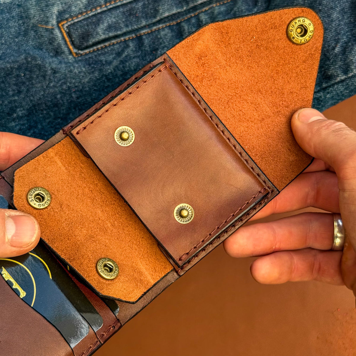 Handmade Cognac Brown Full Grain Leather Wallet – Compact Bifold with Coin Pocket
