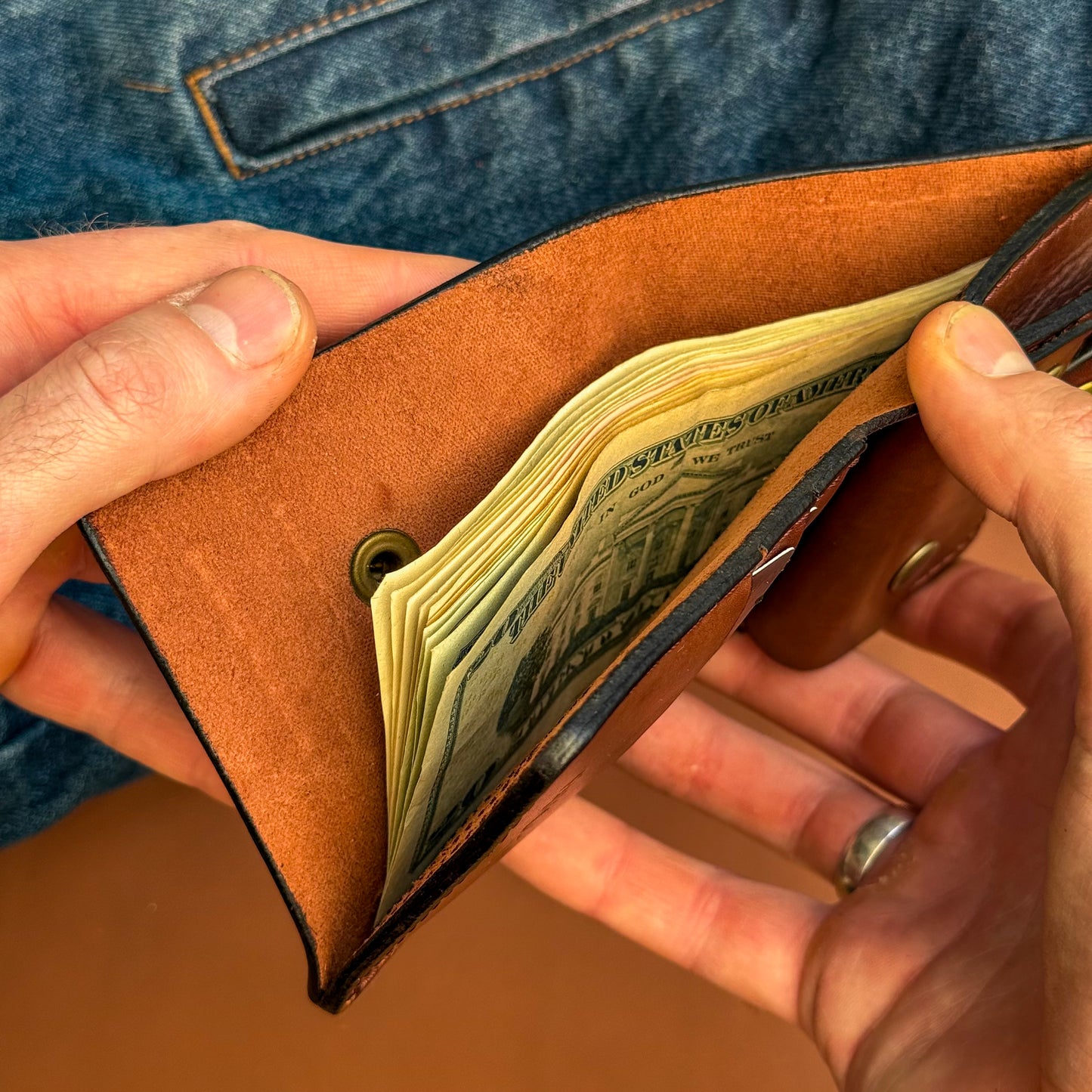 Handmade Cognac Brown Full Grain Leather Wallet – Compact Bifold with Coin Pocket