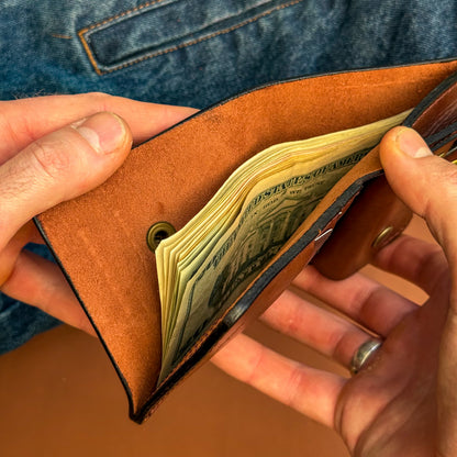 Handmade Cognac Brown Full Grain Leather Wallet – Compact Bifold with Coin Pocket