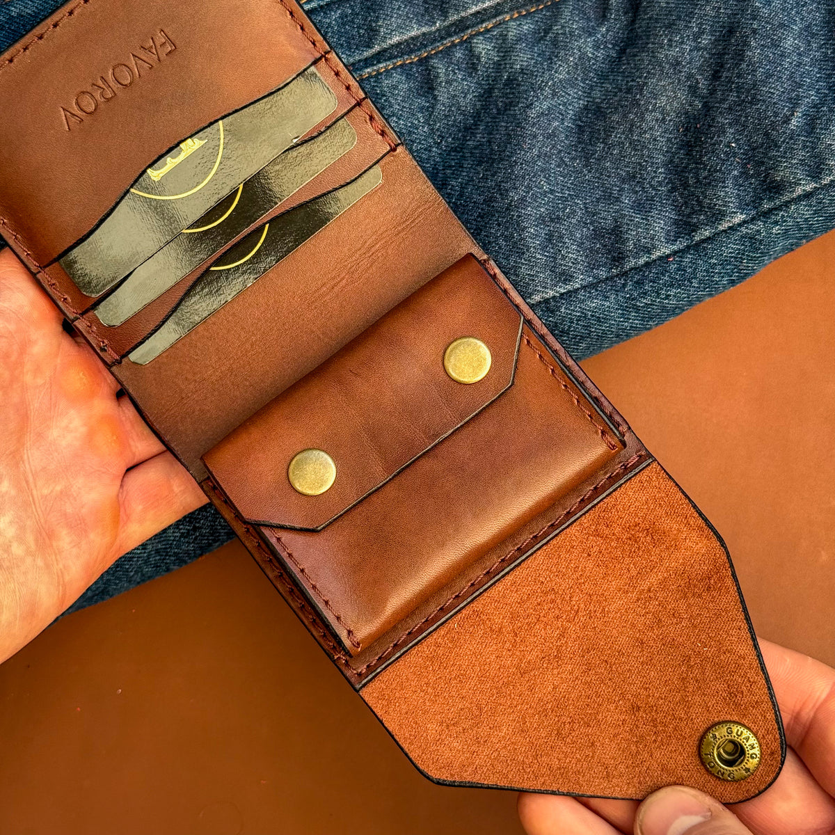 Handmade Cognac Brown Full Grain Leather Wallet – Compact Bifold with Coin Pocket