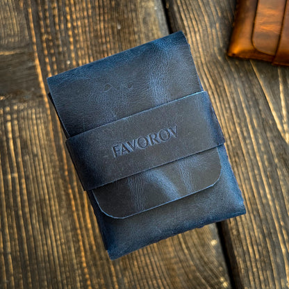 Navy blue rugged cardholder, full grain cash organizer, personalized leather anniversary gift for husband