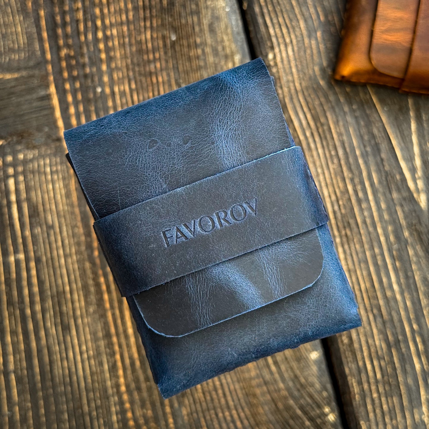 Navy blue rugged cardholder, full grain cash organizer, personalized leather anniversary gift for husband