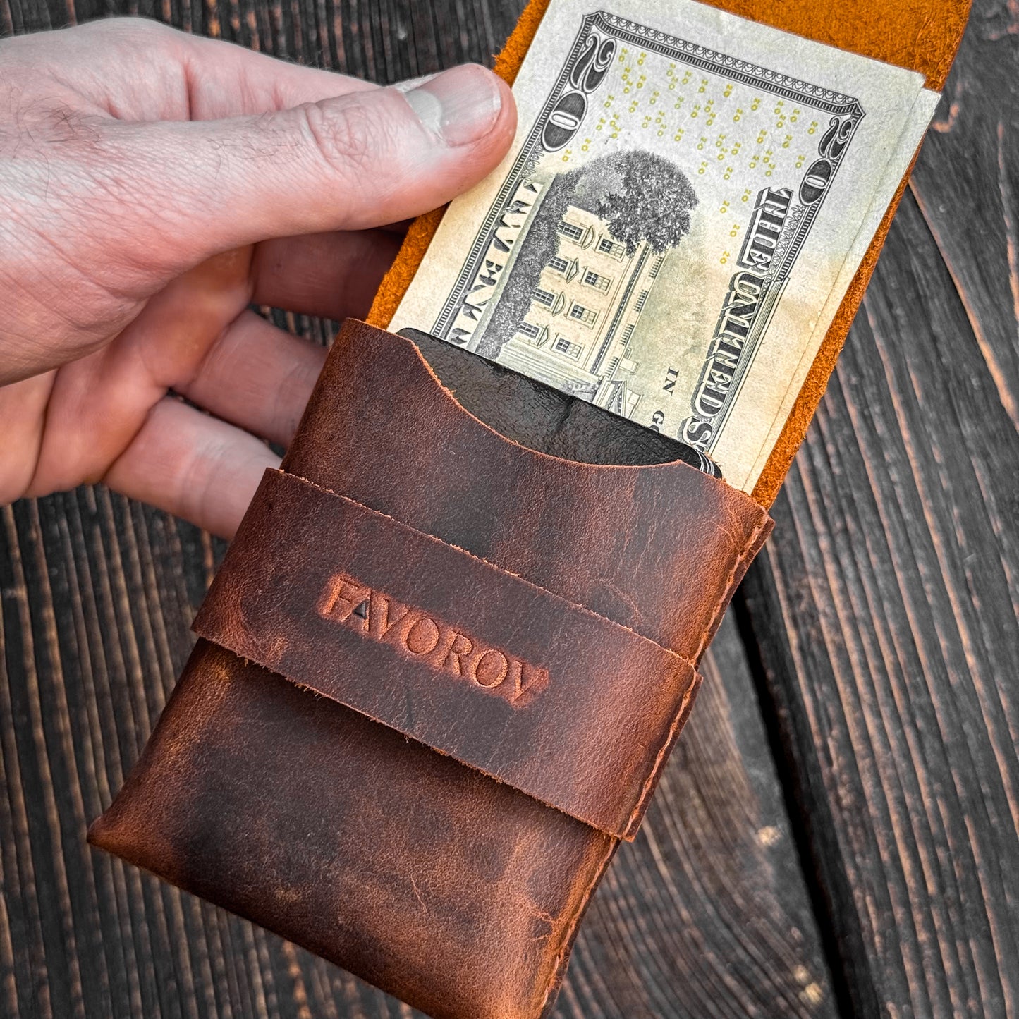 Crazy horse vertical wallet, rugged edc cardholder, personalized vintage slim cash sleeve
