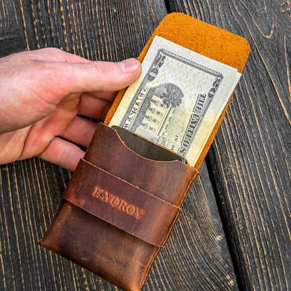 Crazy horse vertical wallet, rugged edc cardholder, personalized vintage slim cash sleeve