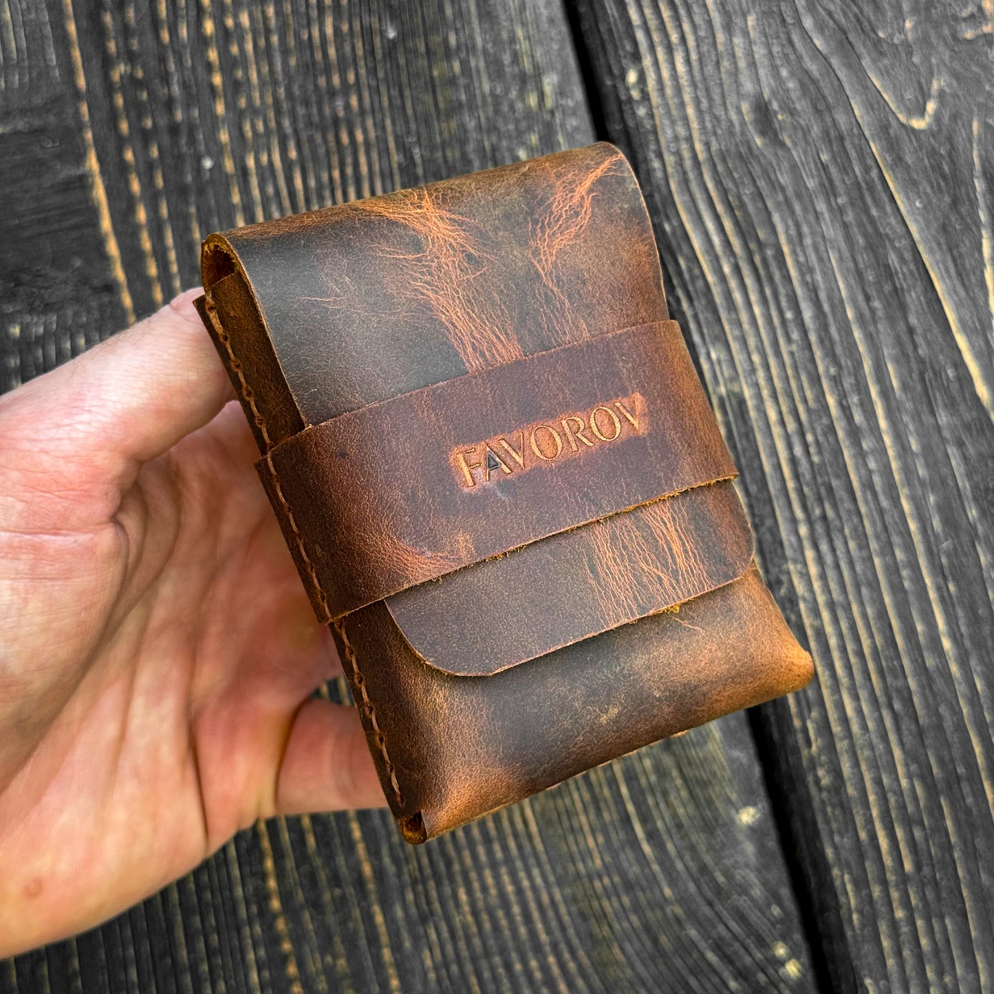 Crazy horse vertical wallet, rugged edc cardholder, personalized vintage slim cash sleeve