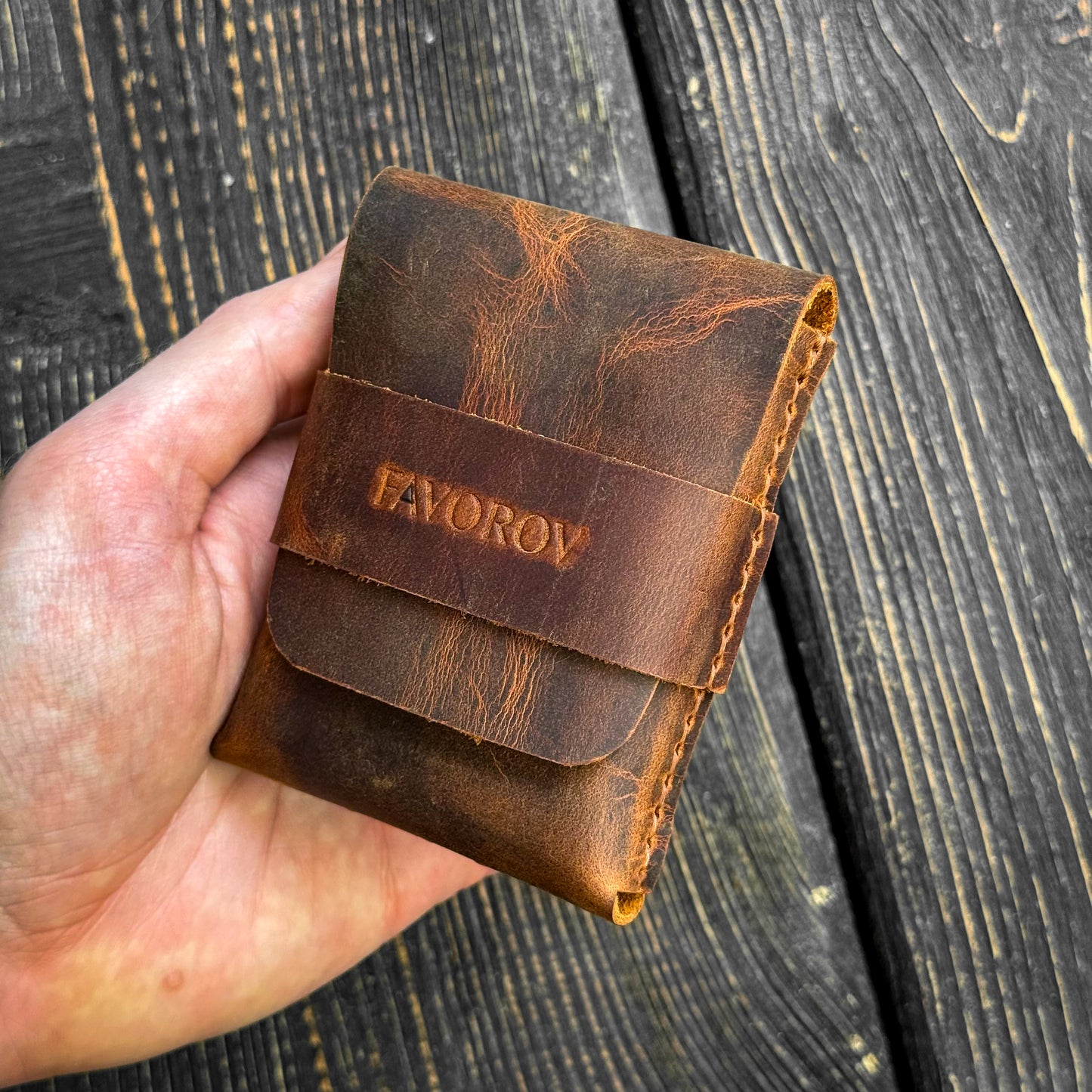 Crazy horse vertical wallet, rugged edc cardholder, personalized vintage slim cash sleeve