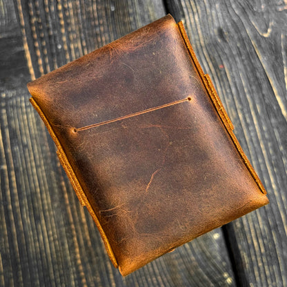 Crazy horse vertical wallet, rugged edc cardholder, personalized vintage slim cash sleeve