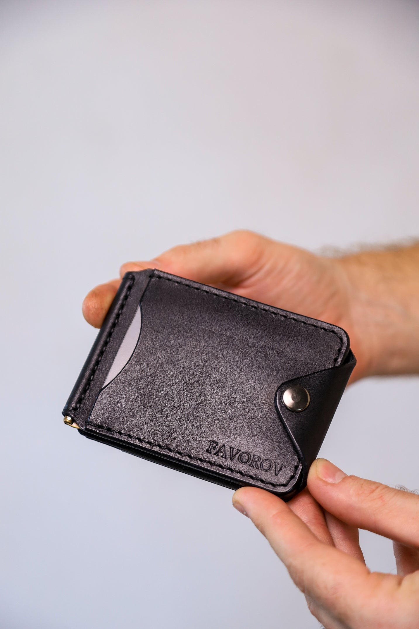 Black Leather Money Clip, Small leather wallet, Full grain Leather Money Clip