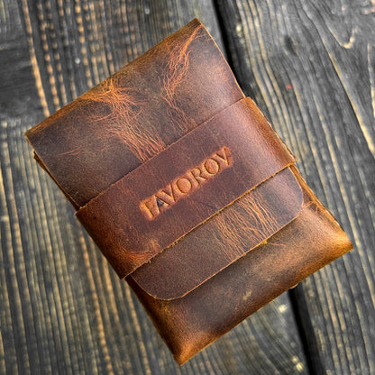 Crazy horse vertical wallet, rugged edc cardholder, personalized vintage slim cash sleeve
