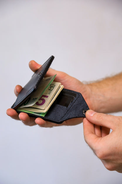Black Leather Money Clip, Small leather wallet, Full grain Leather Money Clip