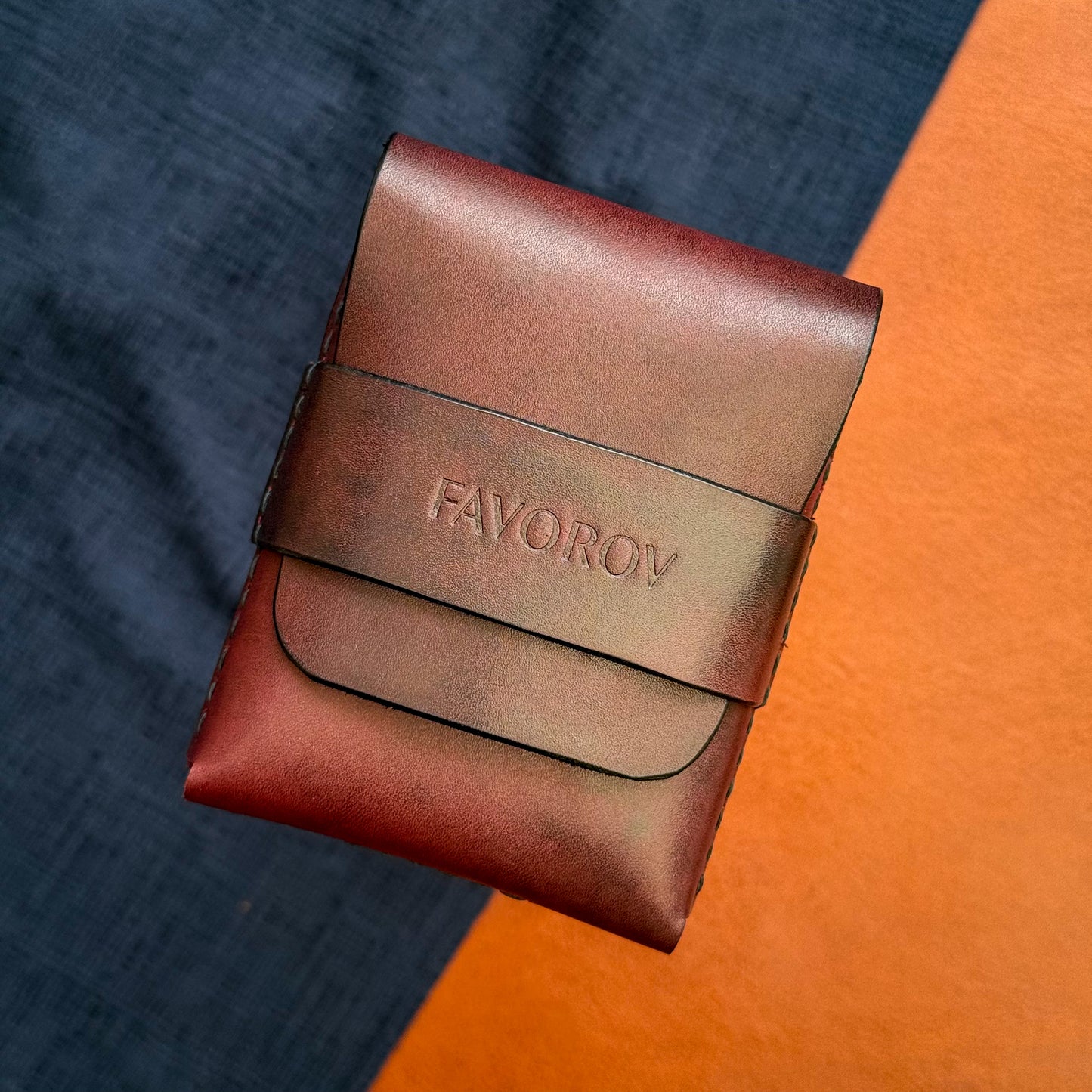 Vertical flap leather wallet, personalized small marsala cash holder, edc front pocket card sleeve