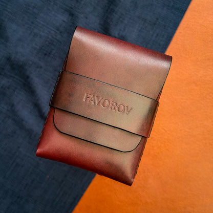 Vertical flap leather wallet, personalized small marsala cash holder, edc front pocket card sleeve