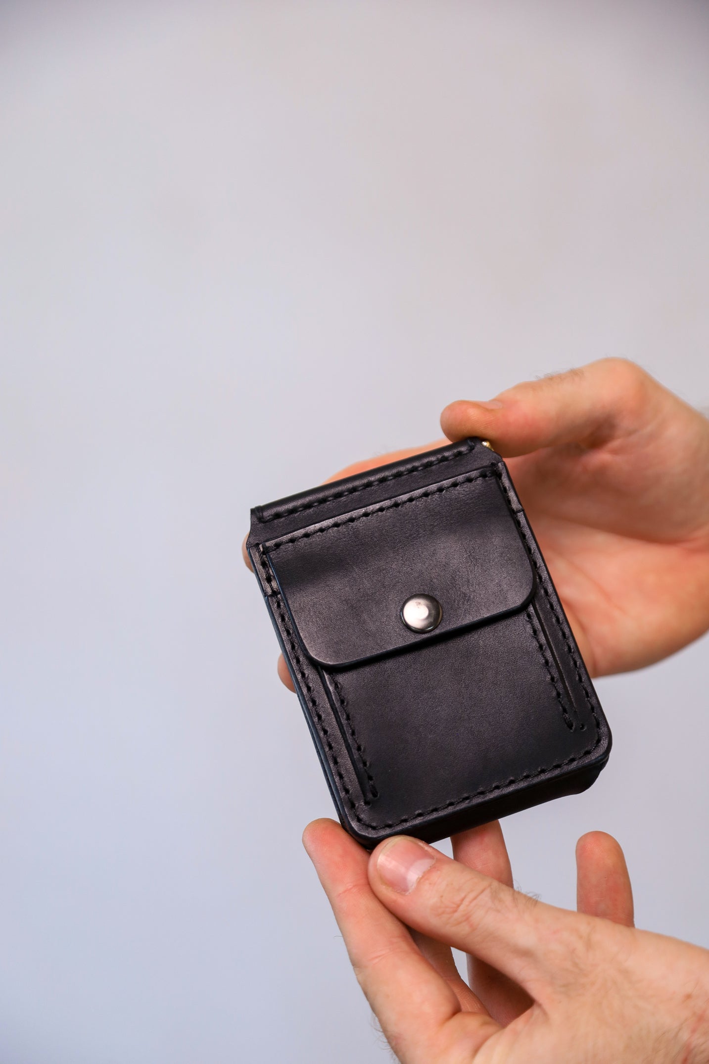 Black Leather Money Clip, Small leather wallet, Full grain Leather Money Clip