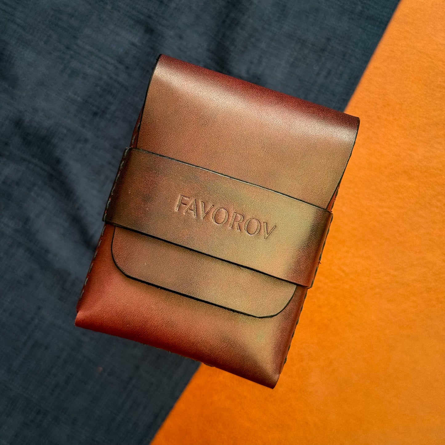 Vertical flap leather wallet, personalized small marsala cash holder, edc front pocket card sleeve