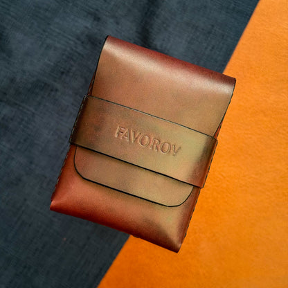 Vertical flap leather wallet, personalized small marsala cash holder, edc front pocket card sleeve