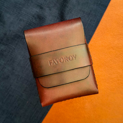Vertical flap leather wallet, personalized small marsala cash holder, edc front pocket card sleeve