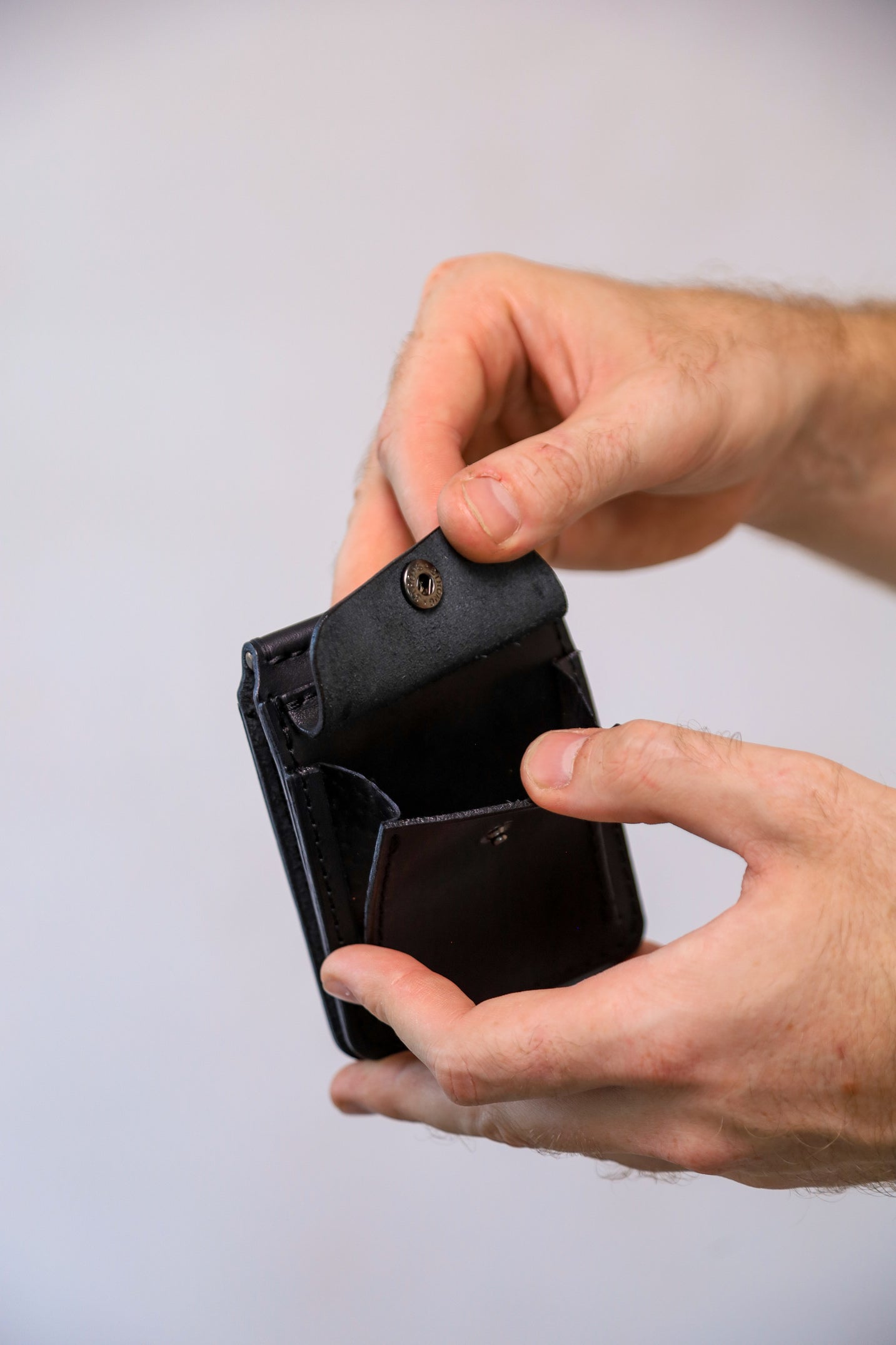 Black Leather Money Clip, Small leather wallet, Full grain Leather Money Clip