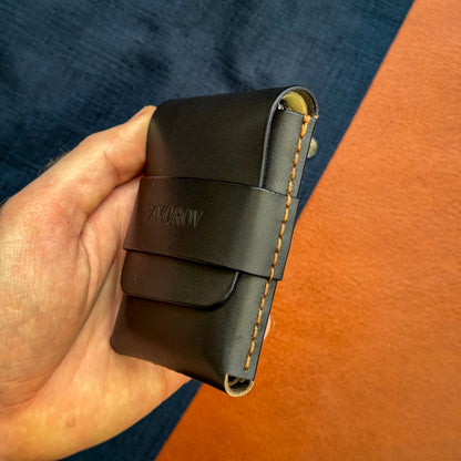 Slim vertical cash sleeve, personalized classic brown cardholder, custom anniversary gift for him
