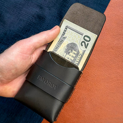 Slim vertical cash sleeve, personalized classic brown cardholder, custom anniversary gift for him