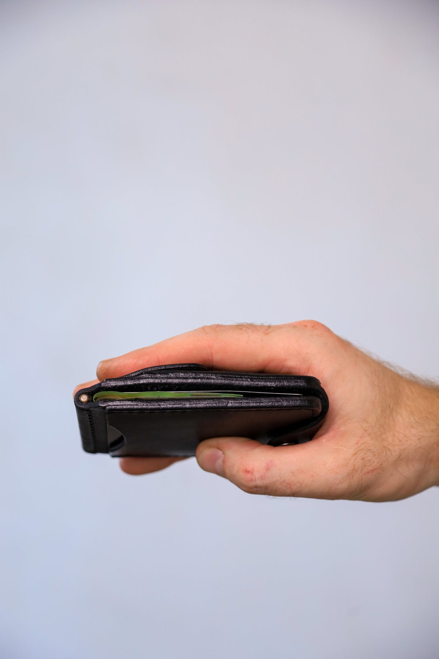 Black Leather Money Clip, Small leather wallet, Full grain Leather Money Clip