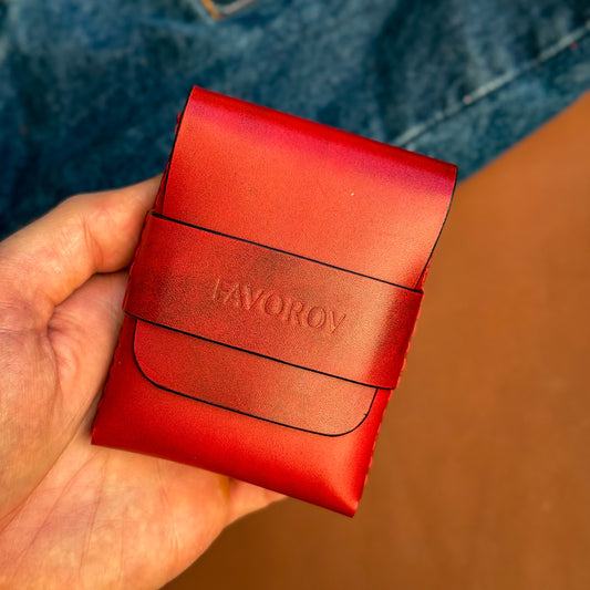 Vintage red slim vertical wallet, artisan rugged leather cardholder, personalized front pocket cash organizer