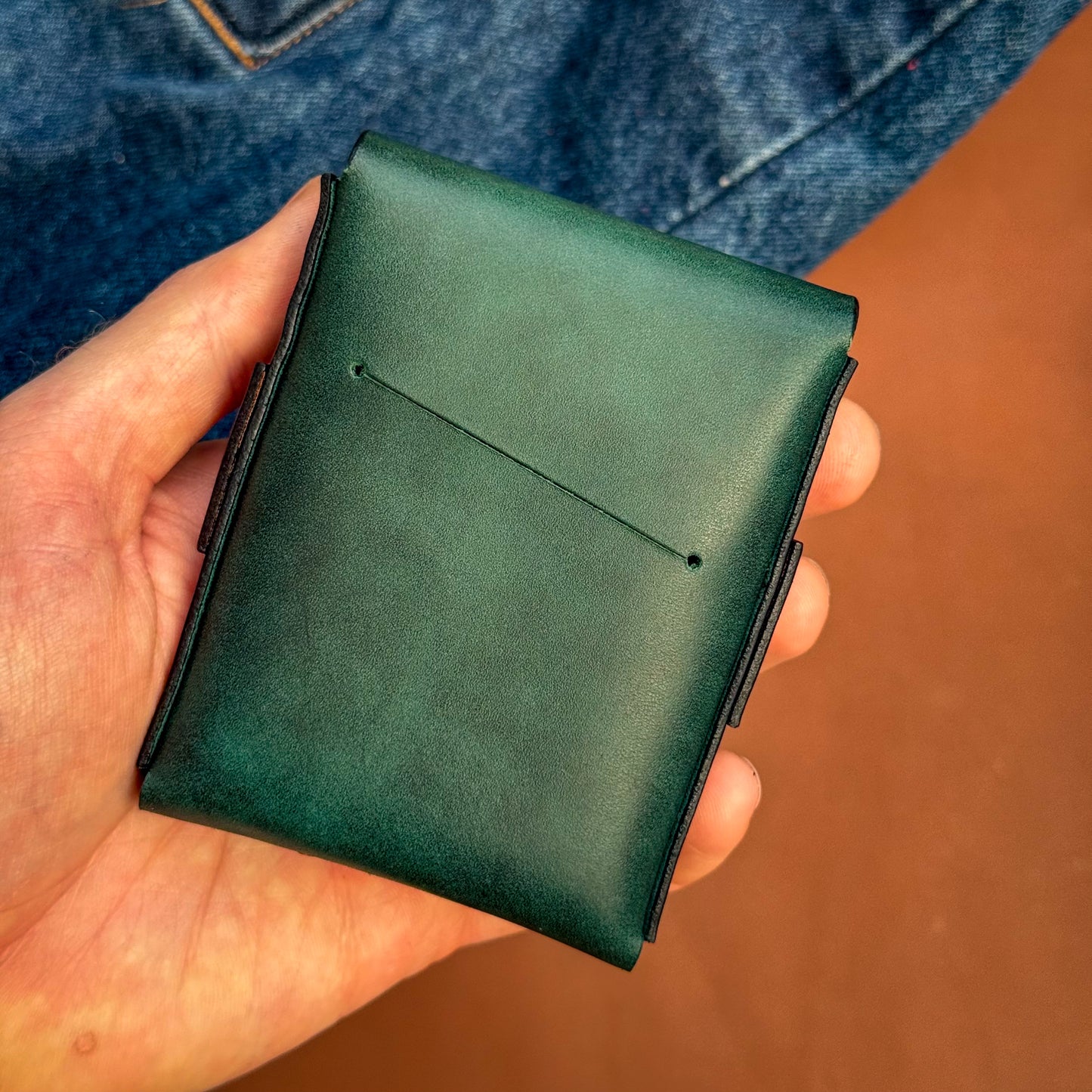 Two tone leather wallet, front pocket cash & cards organizer, personalized compact flap closure cardholder
