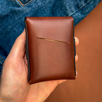 Compact front pocket wallet, full grain leather cash sleeve, personalized artisan rugged cardholder