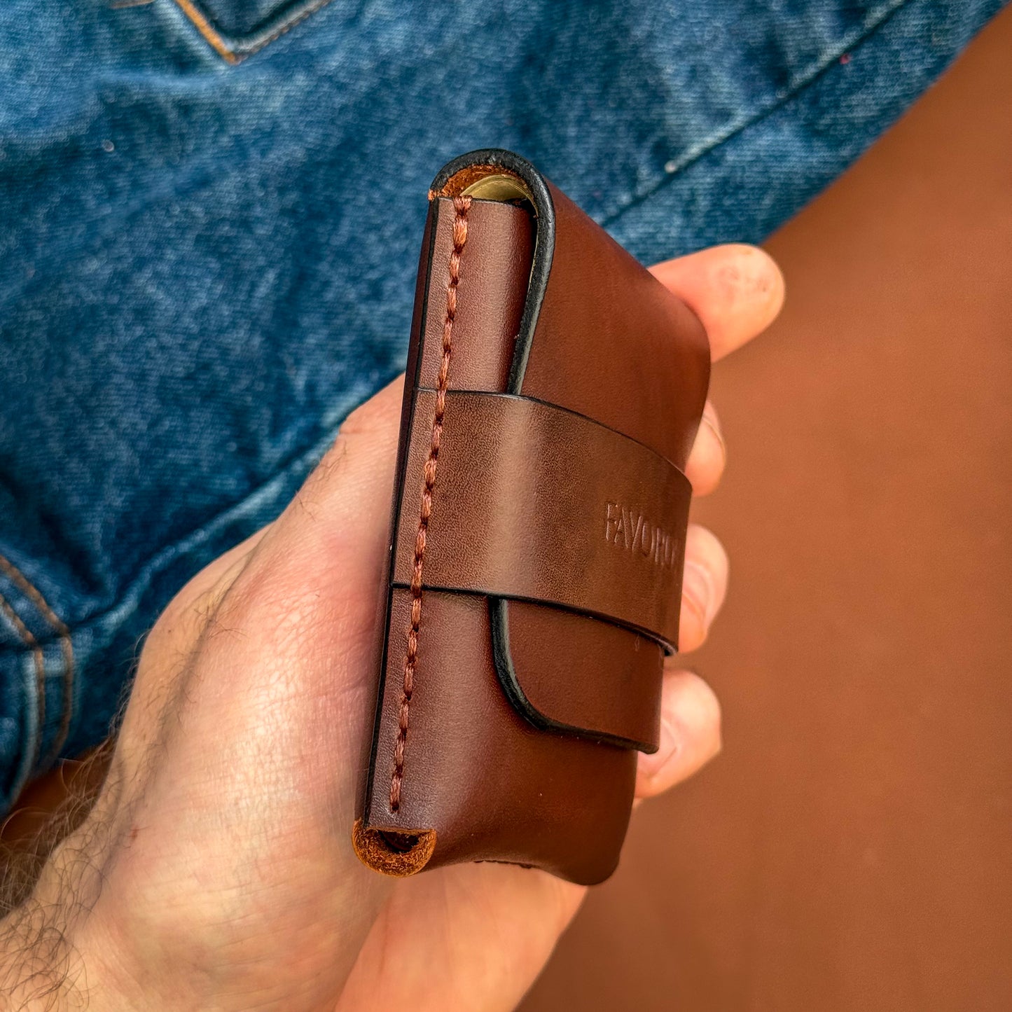 Compact front pocket wallet, full grain leather cash sleeve, personalized artisan rugged cardholder