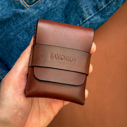 Compact front pocket wallet, full grain leather cash sleeve, personalized artisan rugged cardholder