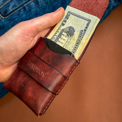 Full grain leather card & cash holder, personalized slim vintage wallet, artisan edc compact cardholder